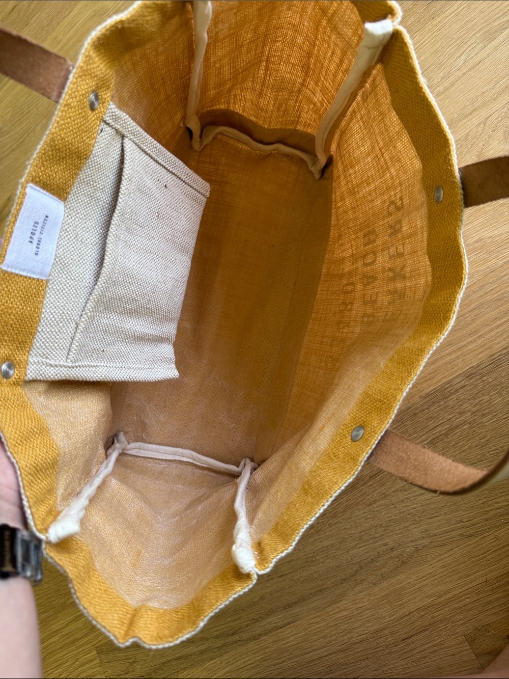 The Breakers Palm Beach Canvas Tote - Mustard & Natural - Picture 4 of 5